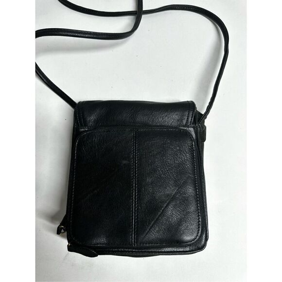 Unisex Faux Leather Black Crossbody Bag with Card Slots Plaid Lined - Picture 10 of 14